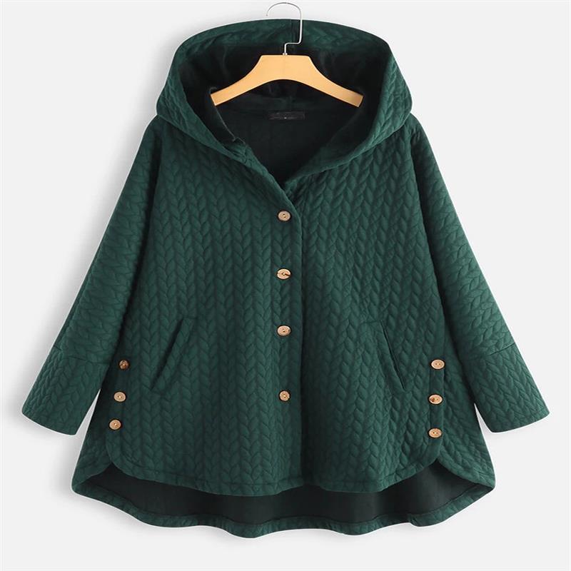 Women's Hooded Coat with Pockets, Long Sleeve Mid-length Jacket