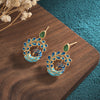 White Peacock Green Agate Fortune Earrings, Enamel Drop