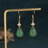 Cyan Jade Luck Drop Earrings, Vintage Style Gemstone Dangles