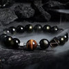 Black Obsidian Beaded Bracelet with Geometric Charm