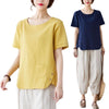 Women's Cotton Linen T-Shirt with Side Slit and Pocket
