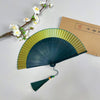Gradient Bamboo Folding Fan with Tassel