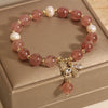 Strawberry Quartz Pearl Bee Charm Bracelet