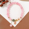 Natural Pink Crystal Rabbit Bracelet with Green Bead