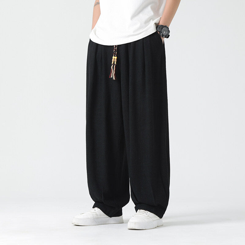 Men's Straight Leg Pants Summer Drawstring Ankle Length Solid Color