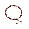 Imitation Garnet Crystal Bracelet with Gold-Tone Bead Charm