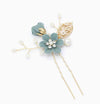 Handmade Floral Hair Comb and Pin Set with Clear Quartz