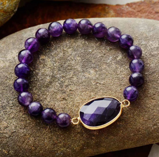 Natural Labradorite and Amethyst Beaded Bracelet