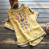 Embroidered Cotton Linen T-Shirt Women's Floral Crew Neck Short Sleeve Top