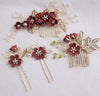 Handmade Floral Hair Comb and Pin Set with Clear Quartz