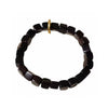 Ebony Wood Square Bead Bracelet with Gold-Tone Ring