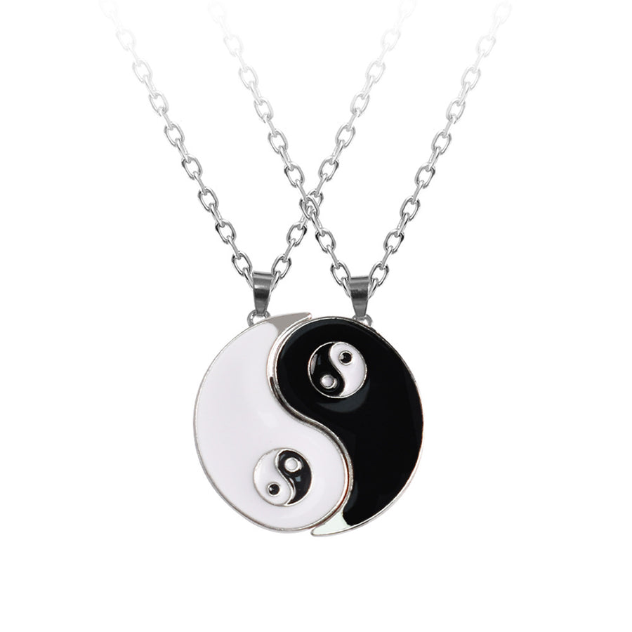 Yin Yang Couple Necklace Set, Black and White Tai Chi Pendants