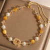 Yellow Tiger Eye Gourd Bracelet with Crystal Beads