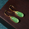 Faux Jade Teardrop Earrings Vintage Gold Tone