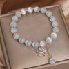 Cat's Eye Flower Charm Bracelet, Beige Tone