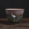 Ceramic Kung Fu Tea Cup Set with Auspicious Crane