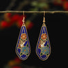 Cloisonné Flower Drop Earrings, Vintage Alloy Dangle