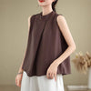 Casual Plain Back Button Design Stand Collar Women's Sleeveless Vest