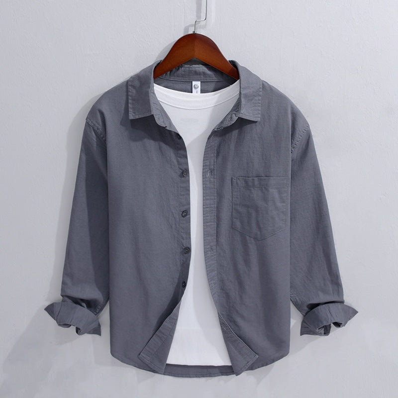 Men's Long Sleeve Linen Shirt Turn-down Collar Cotton Blend Casual Top