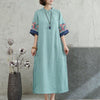 Embroidery Frog-Button Half Sleeve Women's Midi Dress