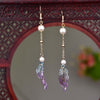 Long Drop Earrings with Floral Charm and Faux Pearl