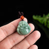 Laughing Buddha Jade Pendant, Natural Bean Green Stone