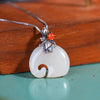White Elephant Pendant Necklace with Lotus Charm, Silver Tone