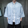 Men's Ice Silk Tang Suit Shirt with Frog Buttons and Pockets