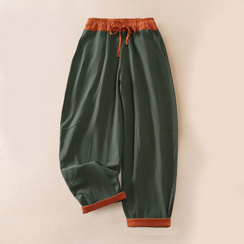 Women's Harem Pants Solid Cotton Drawstring Loose Fit Casual Trousers