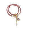Strawberry Quartz Double Wrap Bracelet with Butterfly or Glass Drop Charm
