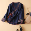 Embroidered Linen Wrap Top with Floral Trim