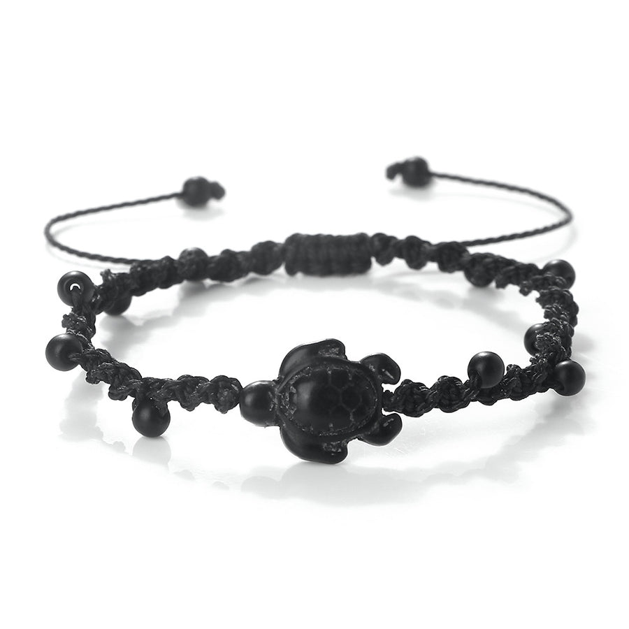 Braided Rope Turtle Bracelet with Beads, Adjustable
