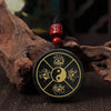 Black Obsidian Pendant Necklace with Buddhist Mantras and Symbols