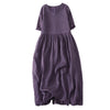 Embroidered Linen Dress with Pockets, Purple A-Line Midi