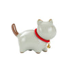 Small standing ceramic cat figurine with a red collar and gold bell