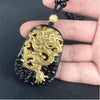 18K Gold-Plated Dragon Obsidian Lucky Pendant Necklace
