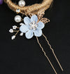 Handmade Floral Hair Comb and Pin Set with Clear Quartz