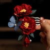 Red Camellia Flower Hair Comb with Blue Butterfly