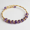Gold-Tone Wire Wrapped Gemstone Bead Bangle Bracelet