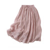 Long pink cotton linen skirt with elastic waist