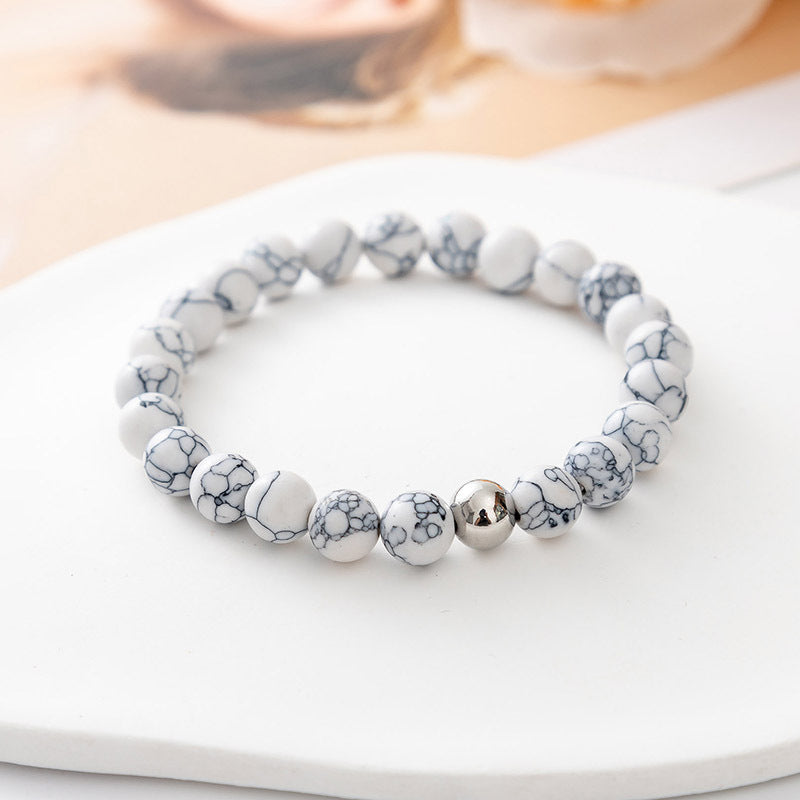 Matte Lava Rock and Howlite Bead Bracelet with Skull or Metal Charm