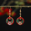 Cloisonné Flower Drop Earrings, Vintage Alloy Dangle
