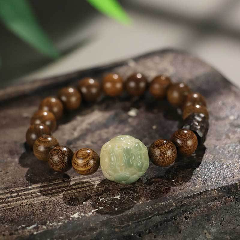 Bodhi Seed Pixiu Bracelet with Golden Sandalwood and Ebony