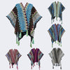 Knit Striped Poncho Wrap with Tassels, Cozy Travel Shawl