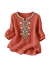 Women's Embroidered Boho T-Shirt, Spring Cotton Blend Top