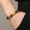 FengShui PiXiu Obsidian Wealth Bracelet with Gold-Tone Beads