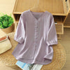 Women's Cotton Linen V-Neck Half Sleeve Shirt