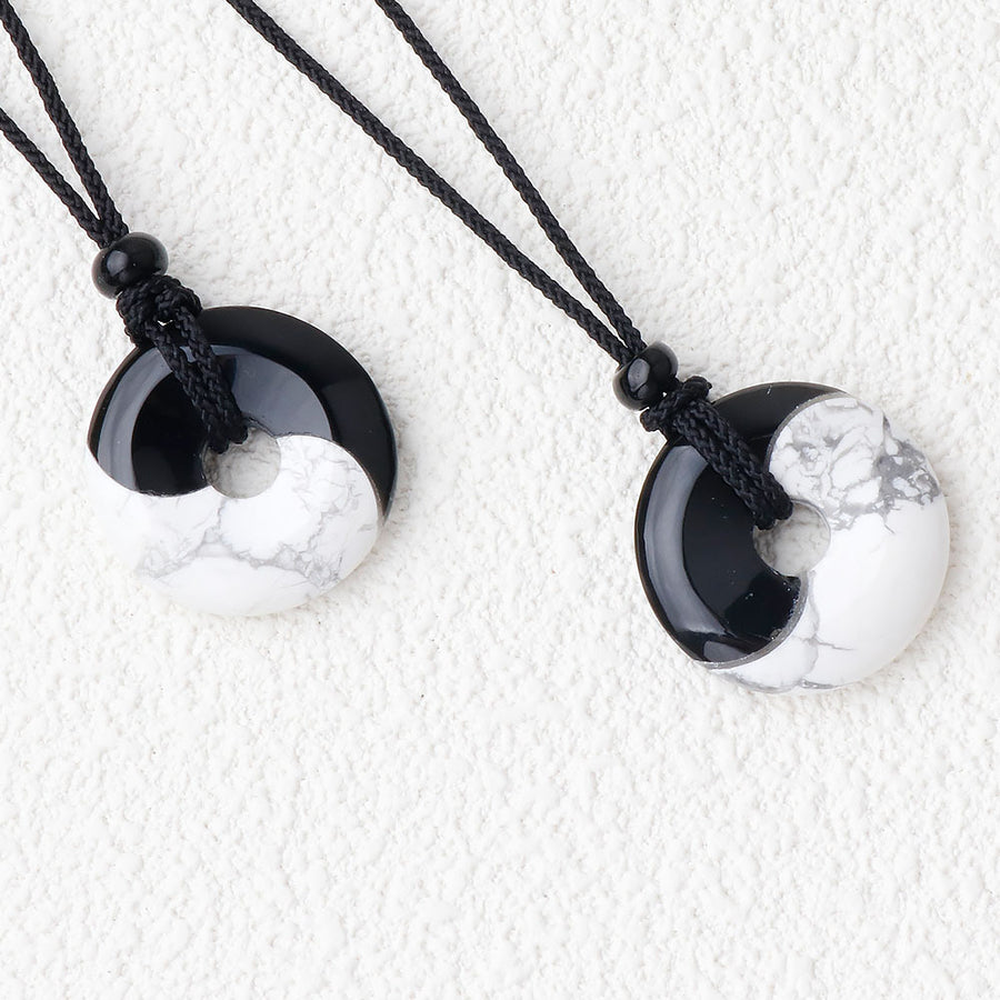 Black Obsidian White Turquoise Yin Yang Peace Buckle Necklace