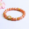 Natural Peach Moonstone Bracelet with Gold-Tone Charm
