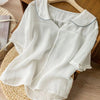 Women's Casual Linen Shirt Short Sleeve Middy Collar Button Top